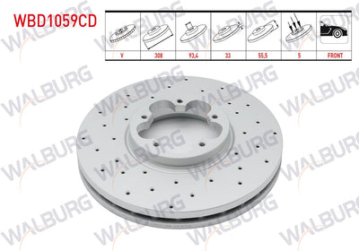 WALBURG WBD1059CD Brake Disc Front Air Coated Performance Drilled 5 Bjn 308X33x93,4X55 — Brake Rotors & Drums