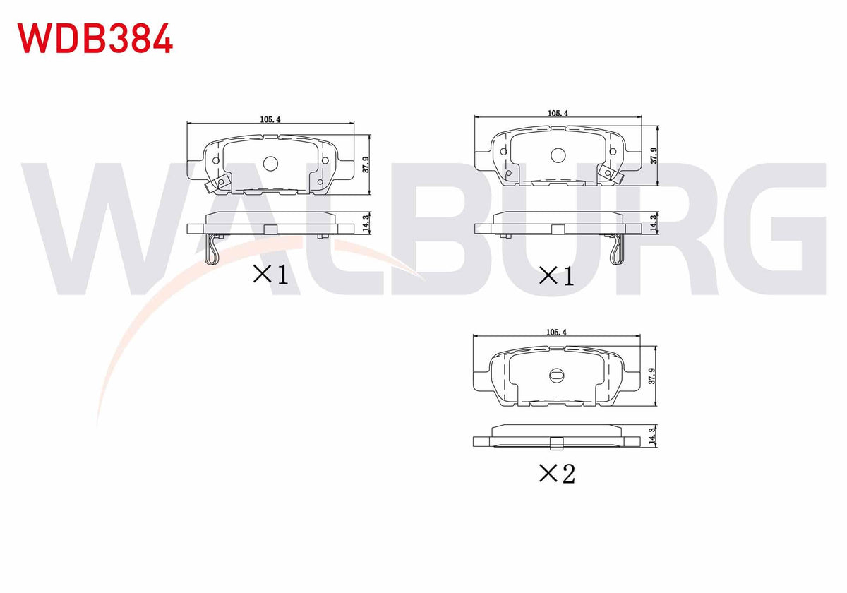 WALBURG WDB384 Brake Pad Rear Nissan Qashqai 1.5 dCi 2007-2014 / Qashqai 1.6i 2007-2014 / Qashqai 2.0 dCi 2007-2 — Brake Pads