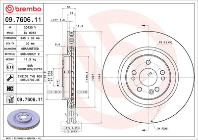 Brembo 09.7606.11 Brake Disc Front UV Coated Mercedes-Benz 163 98-05 — Brake Rotors & Drums