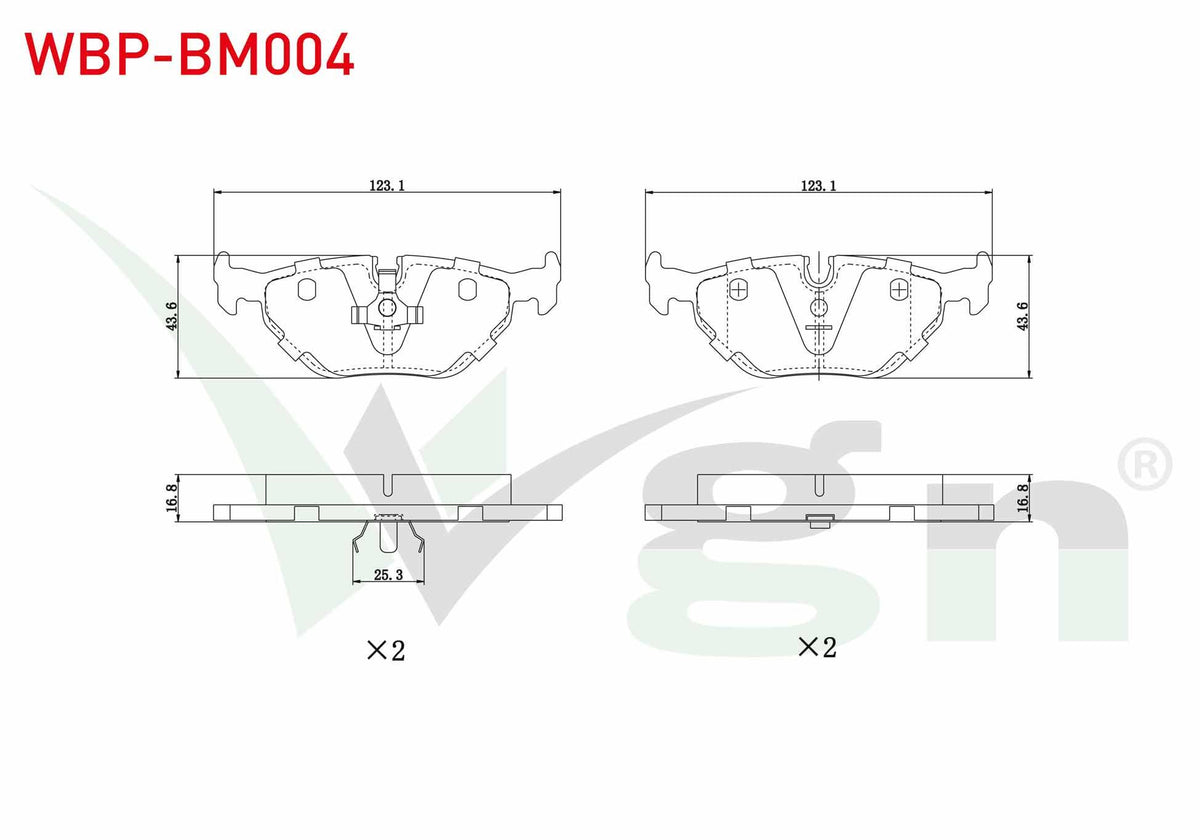 WGN WBP-BM004 Brake Pad Rear BMW 5 Series (E34) 518 i 1987-1995 / (E34) 520 i 1987-1995 / (E34) 525 i 1987-1995 — Brake Pads