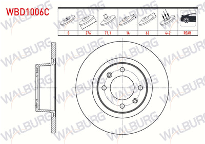 WALBURG WBD1006C Brake Disc Rear Straight Coated 4 Bjn 276X14x71 — Brake Rotors & Drums