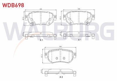 WALBURG WDB698 Brake Pad Rear with Wear Indicator Mazda 6 (Gj,Gh) 2.0 2013-/ Mazda 6 (Gj,Gh) 2.2 D 2013 — Brake Pads