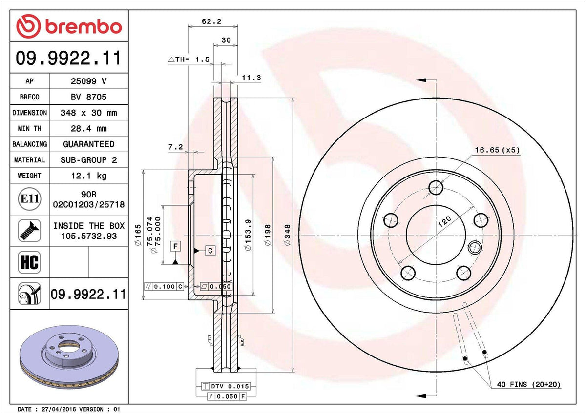Brembo 09.9922.11 Brake Disc Front BMW X5 E70 F15 X6 E71 07-14, Set of 2 — Brake Rotors & Drums