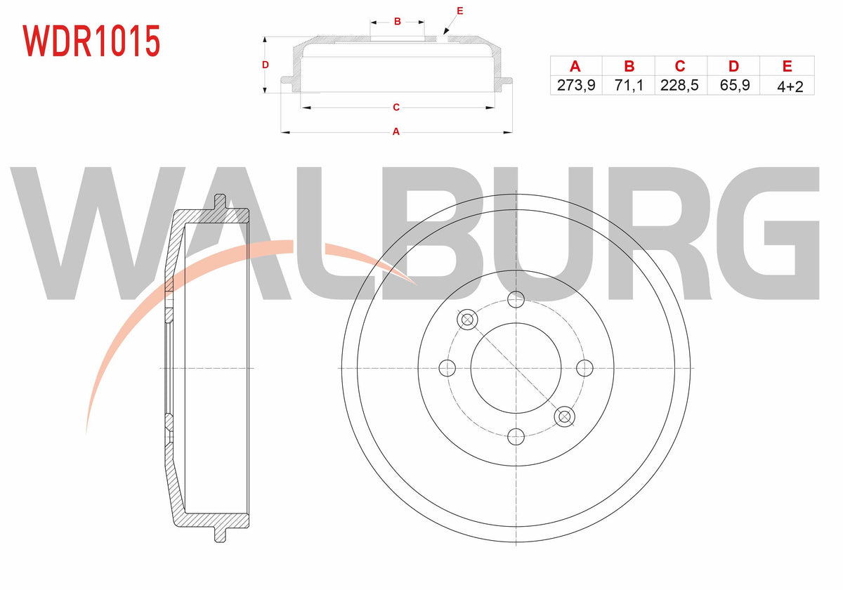 WALBURG WDR1015 Brake Drum Rear 4 Hole 273, 9X71 and 3 more models — Brake Rotors & Drums
