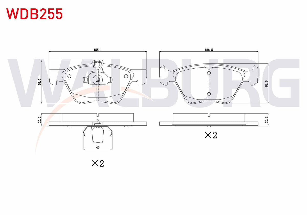 WALBURG WDB255 Brake Pad Front Mercedes E Series (W210) E 280 1995-2002 / (W210) E 320 CDI 1995-2002 / (W210) E — Brake Pads