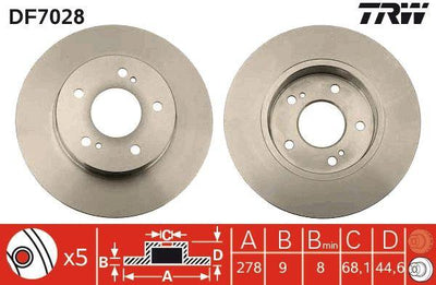 TRW DF7028 Brake Disc Rear Straight-(278-5)-(Nissan Maxima 95 / 06) — Brake Rotors & Drums