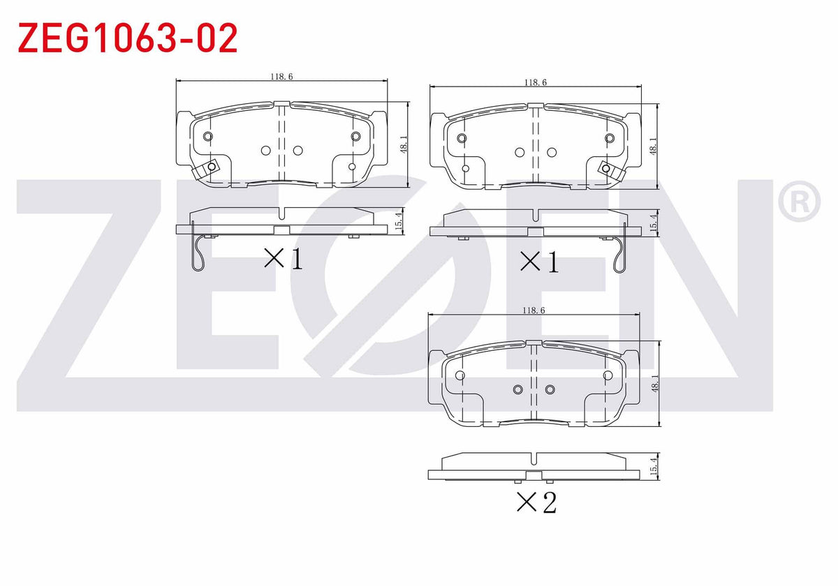 Zegen ZEG1063-02 Brake Pad Rear with Wear Indicator Hyundai Santa Fe (Cm) 2.2 CRDi 2006-2012 / Santa Fe (Cm) 2.7 — Brake Pads