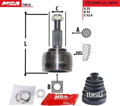 MGA 70816 CV Joint Outer Left & Right without ABS (Renault: Fluence 1.5 dCi) 5-6 Gear — Axles, CV Joints & Boots