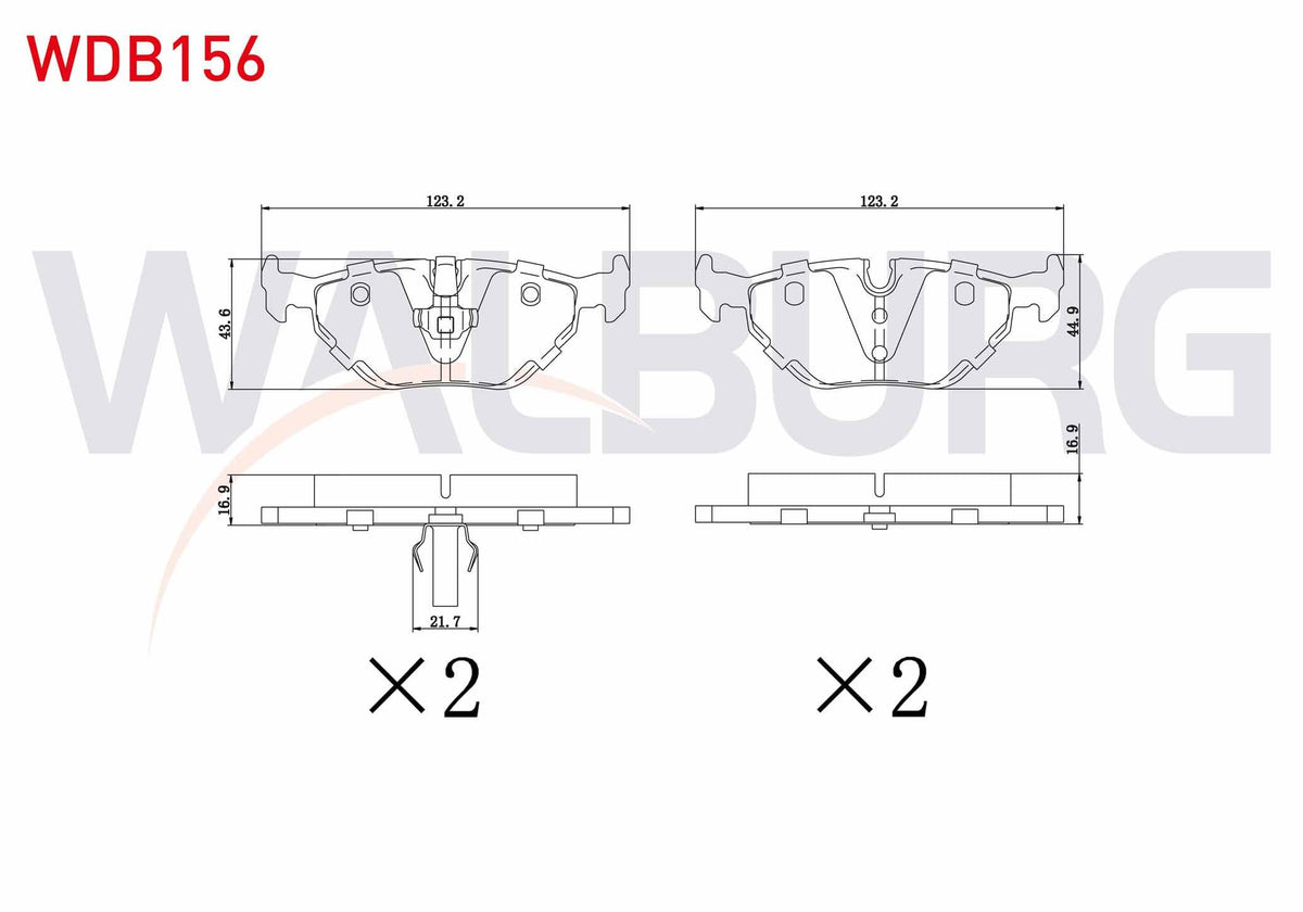 WALBURG WDB156 Brake Pad Rear BMW 3 Series (E36) 318 i 1990-1998 / (E36) 320 i 1990-1998 / (E36) 325 i 1990-1998 — Brake Pads