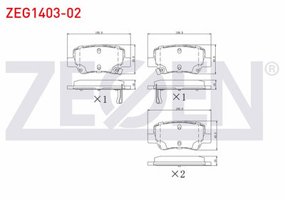 Zegen ZEG1403-02 Brake Pad Rear with Wear Indicator Toyota Avensis (T27) 1.6i 2009-/ Avensis (T27) 1.8i 2009-/ A — Brake Pads