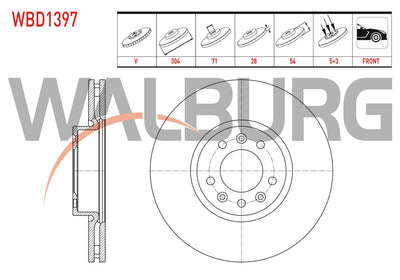 WALBURG WBD1397 Brake Disc Front Air 5 Bjn 304X28x71x54 Peugeot Expert 1.6 BlueHDi 2016-/ Expert 2.0 H — Brake Rotors & Drums
