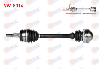 Veka VW-8014 Complete Axle Left Front Length 645mm Volkswagen Transporter V (7Ha — Axles, CV Joints & Boots