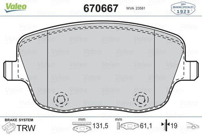 Valeo 670667 Brake Pad Front Polo Fabia Roomster Ibiza IV Cordoba — Brake Pads