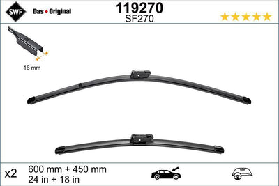 Valeo 119270 Wiper Blade Set 60+45 Cm VW Caddy 2015- Skoda Octavia 2013- — Wipers