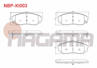 NAGAMA NBP-KI003 Brake Pad Front with Wear Indicator Kia Sorento I (Jc) 2.4i 2002-2009 / Kia Sorento I (Jc) 2.5 — Brake Pads