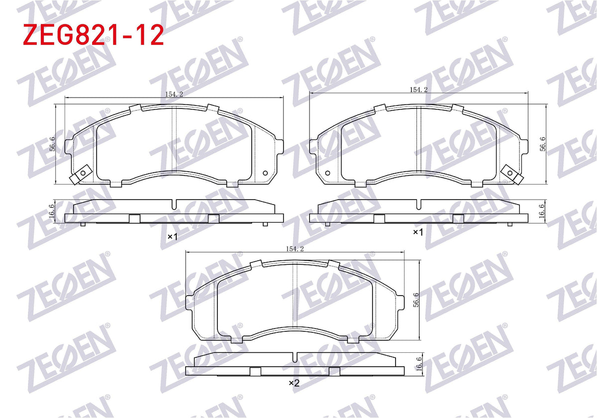 Zegen ZEG821-12 Brake Pad with Wear Indicator Front Hyundai H100 2.5 D 1993-2004 / Kia Pregio (Tb) 2.7 D 1997-20 — Brake Pads