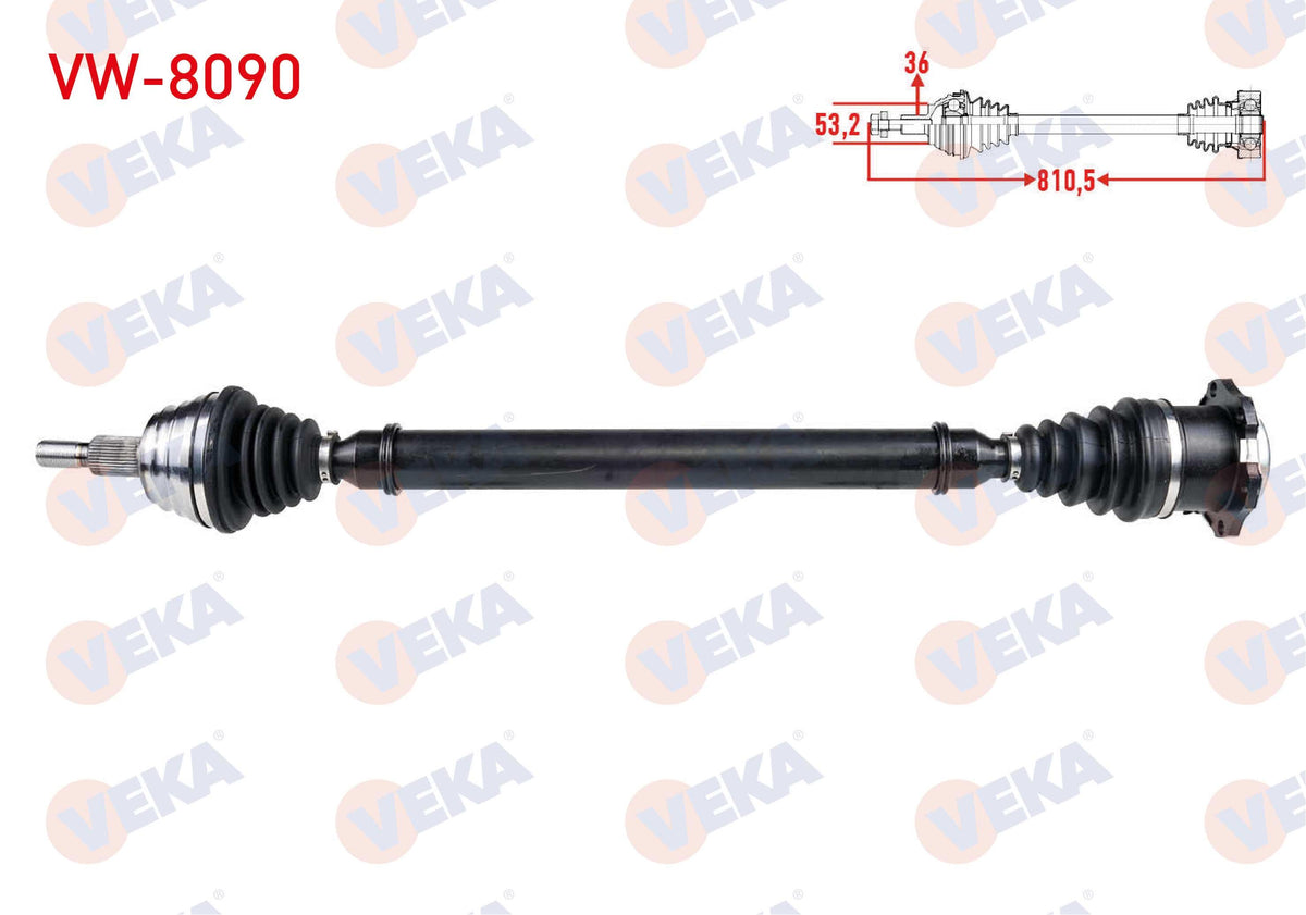 Veka VW-8090 Complete Axle Right Front Volkswagen Golf IV (1J1) 1.6i A-T Length 810,5mm 1997-2005 — Axles, CV Joints & Boots