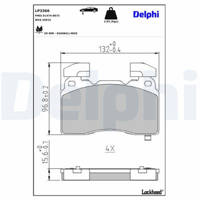 Delphi LP3366 Brake Pad Front Opel Insignia B 17 18 Rim