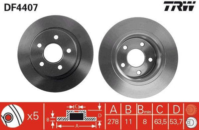 TRW DF4407 Rear Brake Disc Ford Connect 1.8 TDCi/Di 02-13 — Brake Rotors & Drums