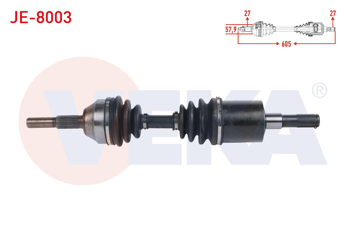 Veka JE-8003 Complete Axle Left Front Length 605mm Jeep Cherokee (Kj) 2.8 Crd-3.7 2001-2008
