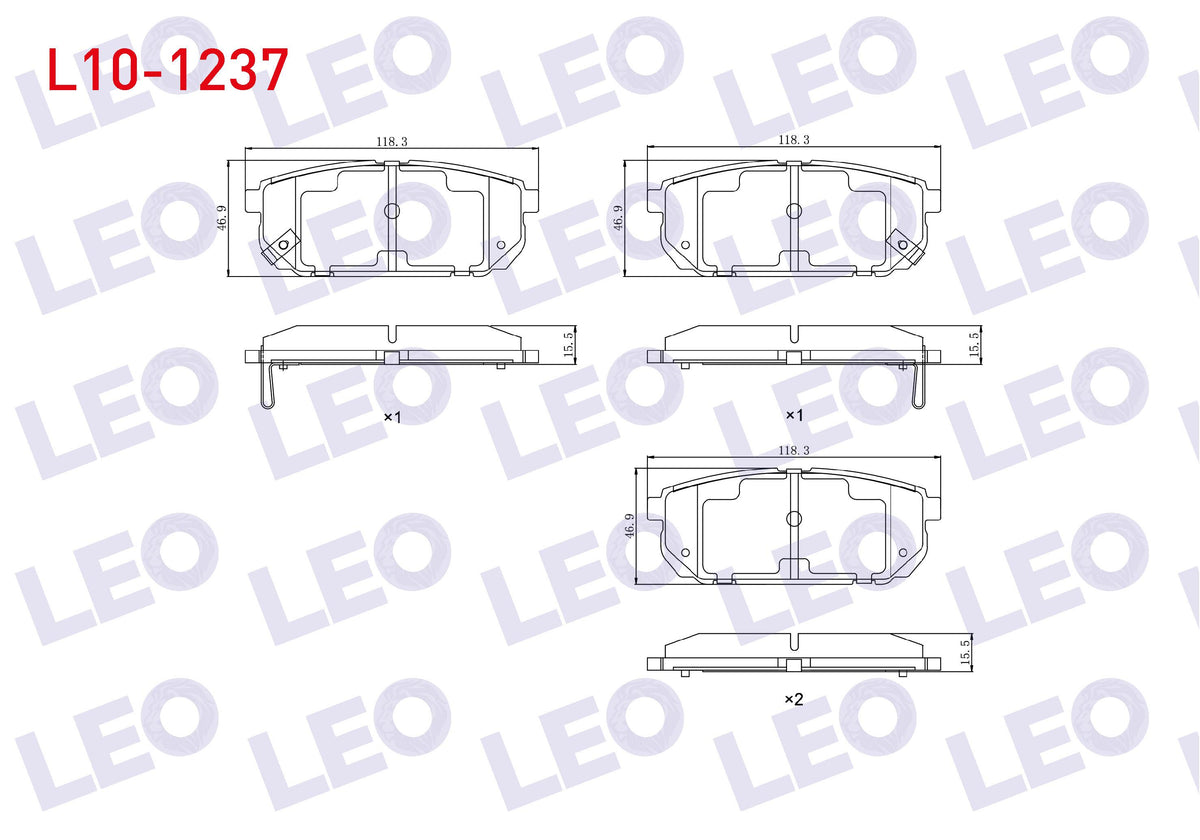 LEO L10-1237 Brake Pad Rear with Wear Indicator Kia Sorento I (Jc) 2.4i 2002-2009 / Kia Sorento I (Jc) 2.5 CRDi 2002-2009