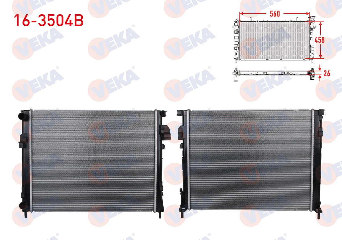 Veka 16-3504B Water Radiator Brazing Renault Traffic II (Fl) 1.9 dCi M-T 2001-2014 — Radiators & Fans