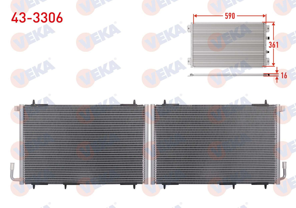 Veka 43-3306 A/C Condenser Peugeot 206 (2A / C) 1.4i 16V A-T / M-T 5 Pin 1998-2006 — Condensers & Evaporators