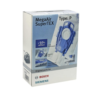 Bosch BBZ41FP MegaAir SuperTEX Type P Vacuum Dust Bags, 4 Bags + 1 Micro Filter (00468264)