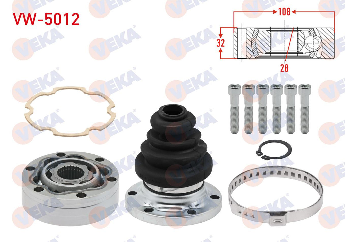 Veka VW-5012 CV Joint Left-Right Front Inner 28X32x108 Volkswagen Transporter IV (70Xb,70Xc,7Db,7Dw) 1.9 D 1990-2003