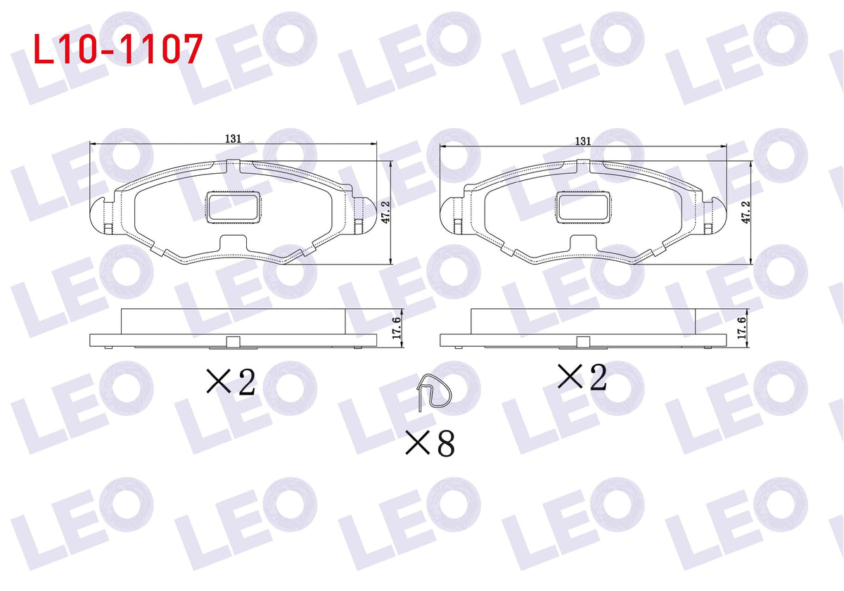 LEO L10-1107 Brake Pad Front Peugeot 206 (2A / C) 1.4i 16V 1998-2006 / 206 (2A / C) 1.4 HDi 1998-2006 / 206 (2A — Brake Pads