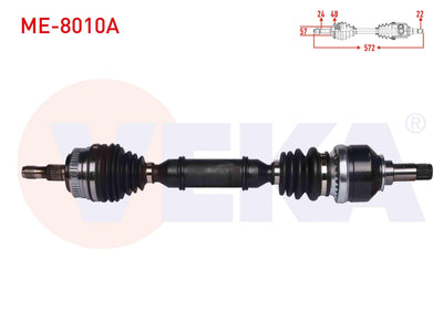 Veka ME-8010A Complete Axle Left Front ABS li 48 Outer Length 572 mm Mercedes A Series (W168) A 16 — Axles, CV Joints & Boots