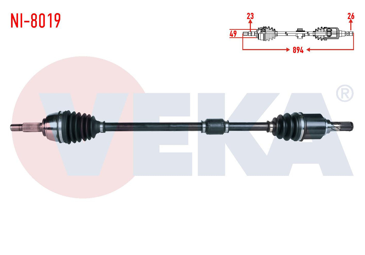 Veka NI-8019 Complete Axle Right Front Nissan Micra (K12) 1.2i 16V M-T Length 894mm 2003-2010 — Axles, CV Joints & Boots