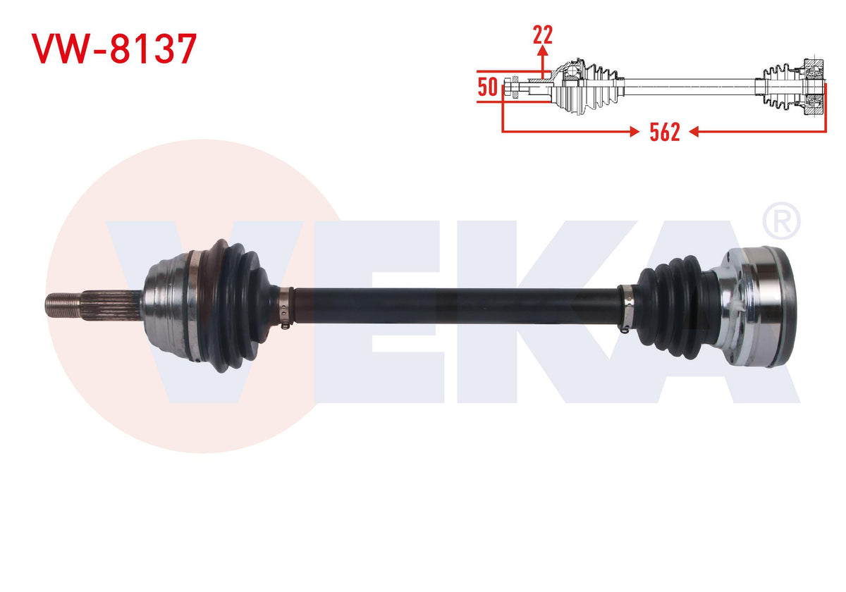 Veka VW-8137 Complete Axle Left Front Length 562mm Volkswagen Caddy II (9K9a) 1.9 D 1995-2004 / Se — Axles, CV Joints & Boots