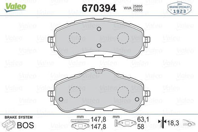 Valeo 670394 Brake Pad Peugeot 308 II 13- /308 Sw II 14- Front — Brake Pads