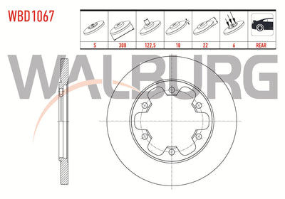 WALBURG WBD1067 Brake Disc Rear Straight 6 Bjn 308X18x122 — Brake Rotors & Drums