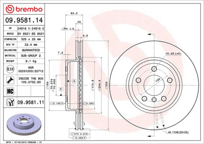 Brembo 09.9581.11 Front Brake Disc BMW X3 E83 Coated — Brake Rotors & Drums