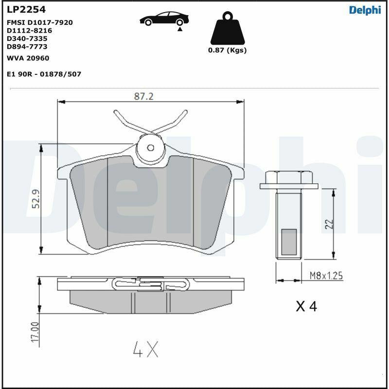 Delphi LP2254 Rear Brake Pads - Low-Metallic Material for Clio III