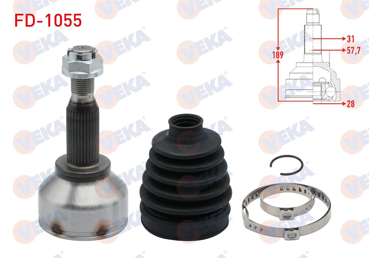 Veka FD-1055 CV Joint Left-Right Front Outer 31X28x57,70 Length 189mm Ford Transit Custom (V362) Short Chassis 2.2 TDCi 2012