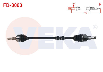 Veka FD-8083 Complete Axle Right Front Length 943mm Ford Focus IV 1.5 TDCi A-T 8 Speed 2018 — Axles, CV Joints & Boots