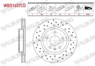 WALBURG WBD1657CD Brake Disc Front Air Coated Performance Drilled 5 Bjn 283X23x65x44 Chery Tiggo 7 Pro — Brake Rotors & Drums