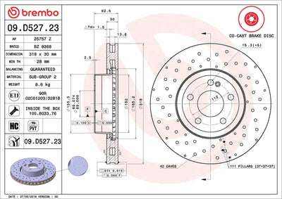 Brembo 09.D527.23 Front Brake Disc Mercedes Diameter 318mm Amg Spor C-Class W205 S205 C205 A205 14-16 — Brake Rotors & Drums