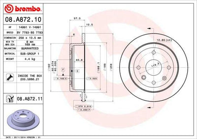 Brembo 08.A872.10 Brake Disc Rear Straight (258-4)-(Chevrolet Lacetti 04 / 10) — Brake Rotors & Drums