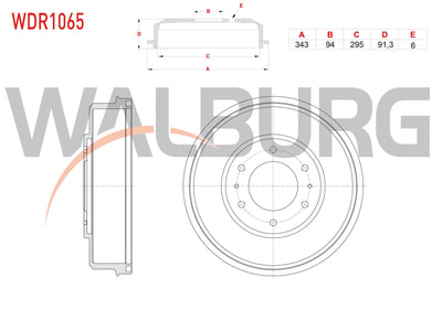 WALBURG WDR1065 Brake Drum Rear 6 Hole 343X94x295x91 — Brake Rotors & Drums