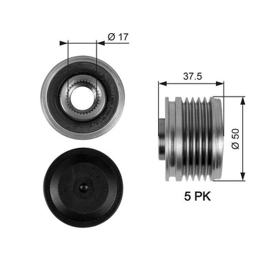Gates OAP7053 Alternator Pulley Mitsubishi Colt VI 1.5D 04-13, Mercedes A/B/Vaneo, Smart