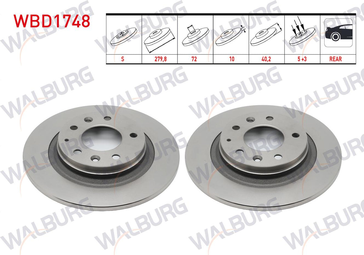 WALBURG WBD1748 Brake Disc Rear Mazda 6 2003-2008 — Brake Rotors & Drums