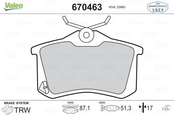 Valeo 670463 Rear Brake Pad 17mm Golf IV-V/Passat 97-05/307/C2/C3/C4/Megane II-III — Brake Pads