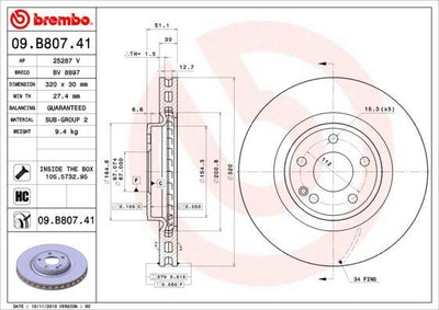 Brembo 09.B807.41 Brake Disc Front Mercedes X117 W176 C117 15-19 — Brake Rotors & Drums