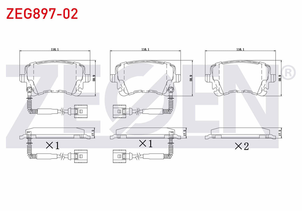 Zegen ZEG897-02 Brake Pad Rear with Connector Audi A8 3.0 TDI 2003-2010 / A8 4.2 V8 TDI 2003-2010 / A8 3.0 V6 TD — Brake Pads