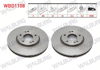 WALBURG WBD1108 Brake Disc Front Air 5 Bjn 300X28x69x47,2 Hyundai i30 1.6 GDI-1.6 CRDi 6 Gear A-T 18 Rim 2011-2017 / Kia Ceed 1.6 CRDi 2006-2012 / Sportage 2.0 CRDi 2010-/ Sportage 1.6 GDI