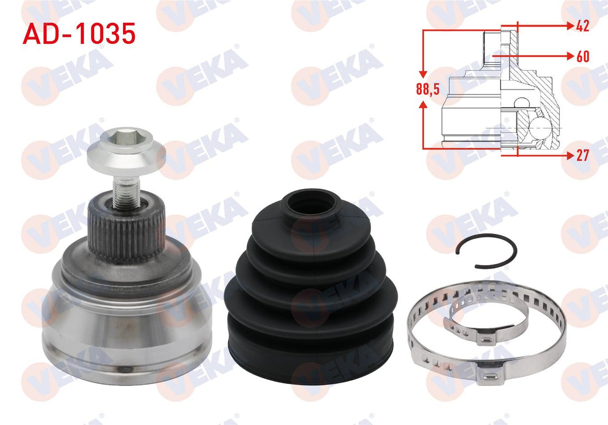 Veka AD-1035 CV Joint Left-Right Front Outer Audi A4 (8K2,B8) 1.8 TFSI 42X27x60 Length 88 — Axles, CV Joints & Boots